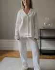 Långärmad pyjamas dam - vit med vita detaljer