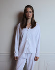 Långärmad pyjamas dam - vit med vita detaljer