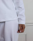 Långärmad pyjamas dam - vit med vita detaljer