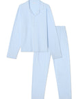 Långärmad pyjamas dam - ljusblå med vita detaljer