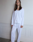 Långärmad pyjamas dam - vit med vita detaljer