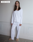 Långärmad pyjamas dam - vit med vita detaljer