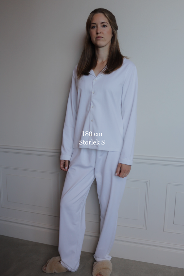 Långärmad pyjamas dam - vit med vita detaljer