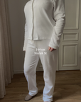 Långärmad pyjamas dam - vit med vita detaljer