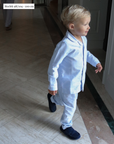 Långärmad pyjamas barn - randig blå/vit