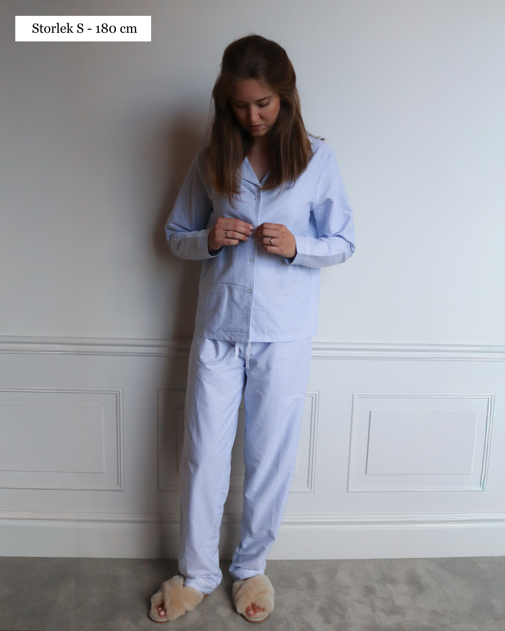 Långärmad pyjamas dam - randig blå/vit