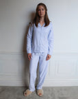 Långärmad pyjamas dam - randig blå/vit