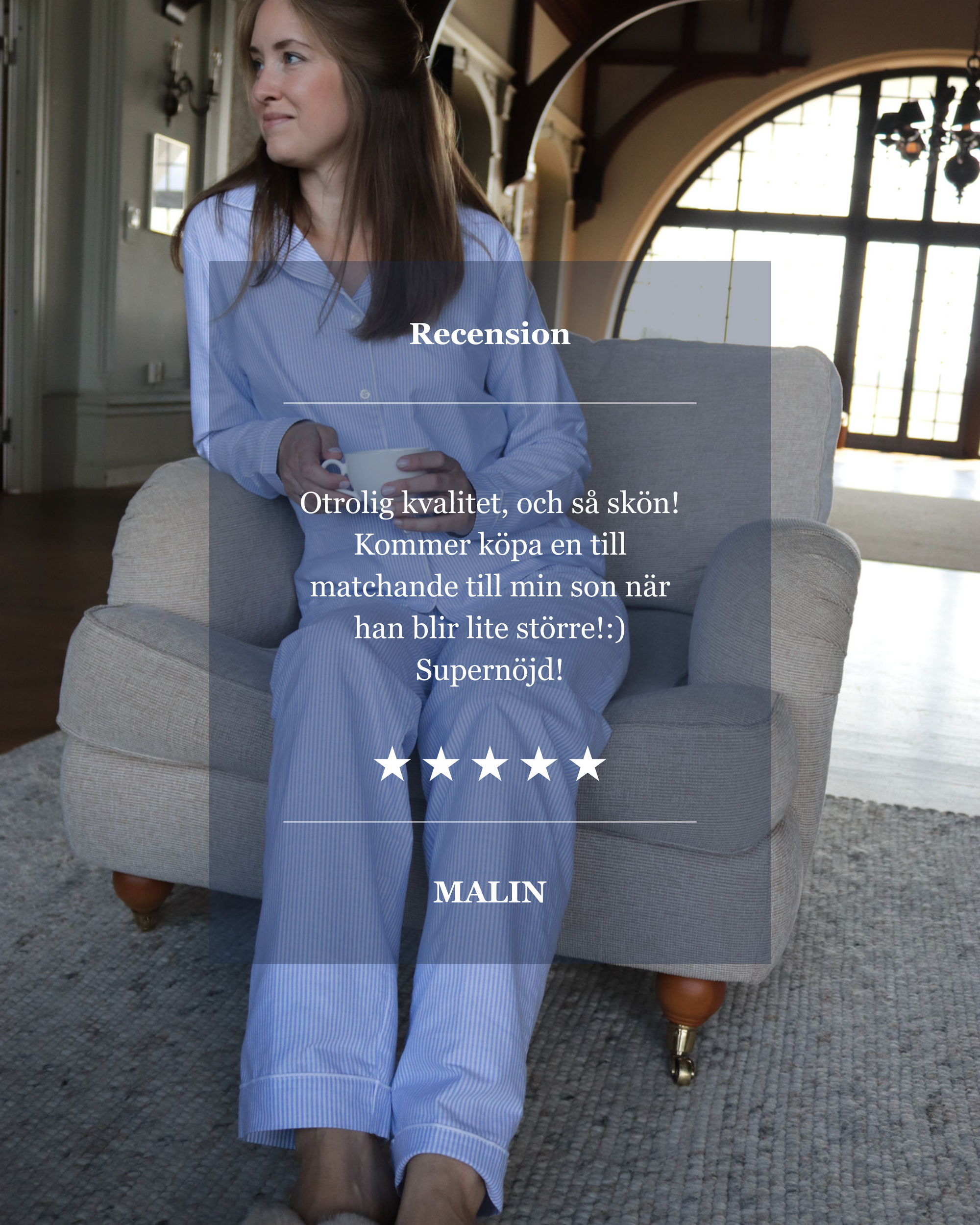 Långärmad pyjamas dam - randig blå/vit