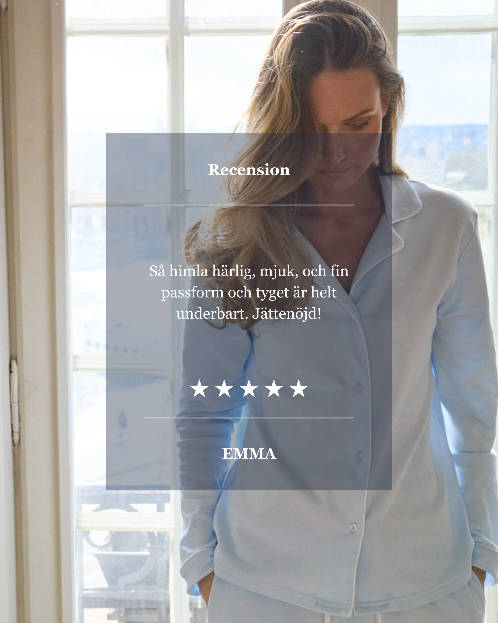 Långärmad pyjamas dam - ljusblå med vita detaljer