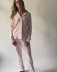 Långärmad pyjamas dam - rosa med vita detaljer