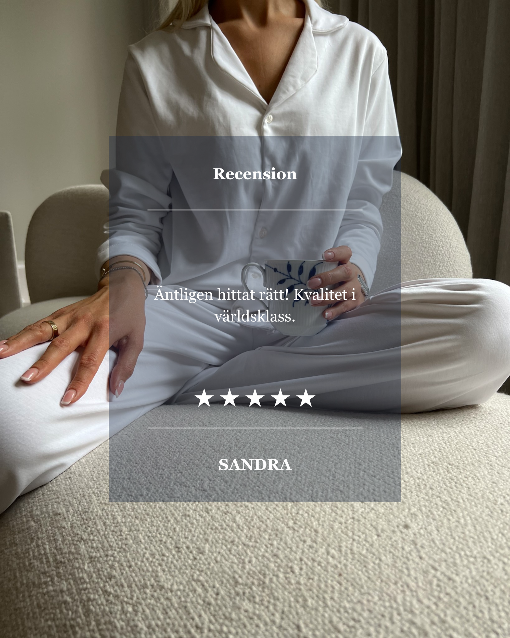 Långärmad pyjamas dam - vit med vita detaljer